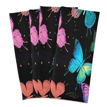 Imagem de Wassud Toalhas de cozinha coloridas borboletas brilhantes toalhas de prato de cozinha pacote com 4 panos de prato macios com laço para pendurar toalha de mão super absorvente de secagem rápida toalhas