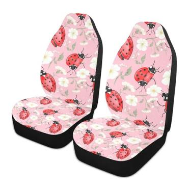 Imagem de xigua Capas de assento de carro dianteiras universais vermelhas joaninhas, pacote com 2, capas protetoras de assento de carro respiráveis para decoração de interiores automotivos, SUV, carros e