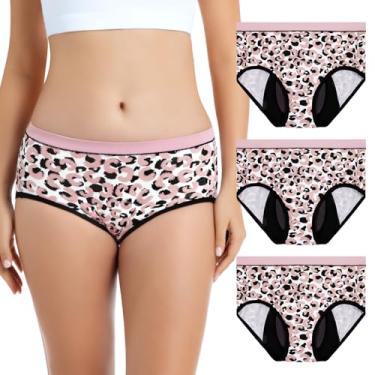Imagem de Roupa íntima feminina Carer para incontinência, lavável, absorvente, pacote com 3, calcinhas reutilizáveis de proteção à prova de vazamento para vazamento na bexiga, estampa de leopardo, grande