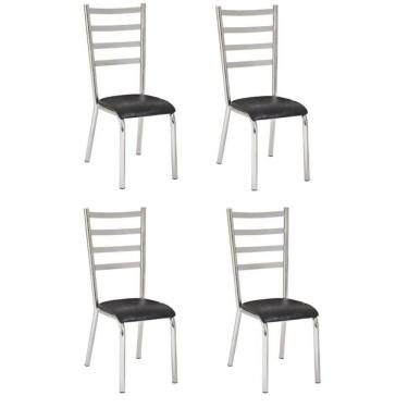 Imagem de Kit 4 Cadeiras Laura Cromada Para Cozinha Preto