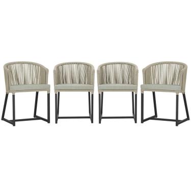Imagem de 4 Cadeiras De Jantar Noronha Preta Corda Náutica E3 Trama Rami