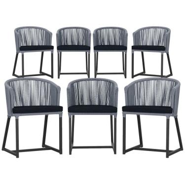 Imagem de 7 Cadeiras De Jantar área Noronha Preta E12 Trama  Prata