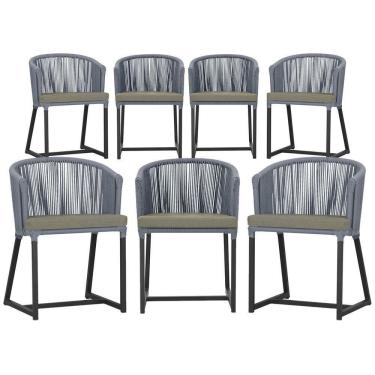 Imagem de 7 Cadeiras De Jantar área Noronha Preta E8 Trama  Prata