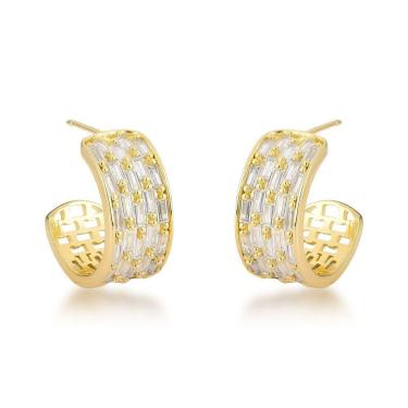 Imagem de Brincos De Argola Banhados A Ouro 18k Com Detalhes Em Zircônia - Luxo Atemporal