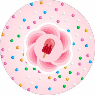 Imagem de Painel de Lona Redondo Sorvete Picolé Fundo Bolinhas Coloridas - Fabri