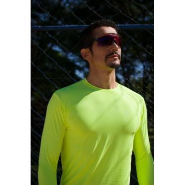 Imagem de Camiseta UV Amarelo Neon Masculina Manga Longa com Proteção Solar FPU5