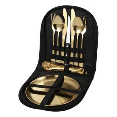 Imagem de Faqueiro 10 Peças Aço Inox Jogo Talheres Luxo - Inox Dourado - CE