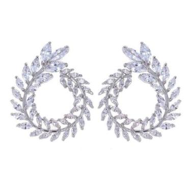 Imagem de Brinco Pedra Zirconia Noiva Prata Redondo Grande - Prateado - De Castr