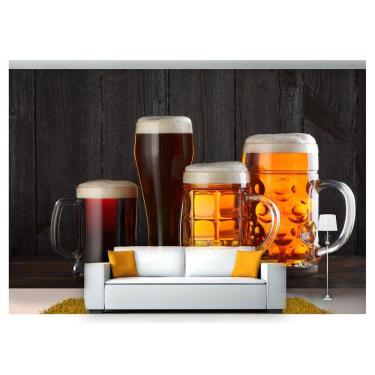 Imagem de Papel De Parede Cerveja Canecas Madeira 3D Al112