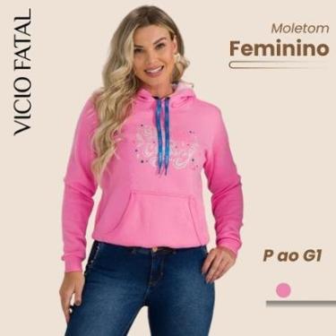 Imagem de Moletom Feminino Estampado Bolso Frontal com Capuz Cordão Ajustavel Casual para o Dia a Dia-Feminino