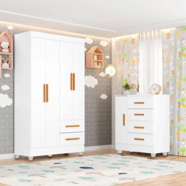 Imagem de Quarto Bebê Infantil com Guarda-roupa 4 Portas e 2 Gavetas com Cômoda 