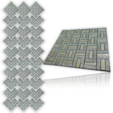 Imagem de Pastilha Autocolante De Vidro Kit 30 Uni Parede Banheiro Cozinha Decor