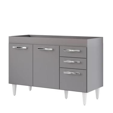 Imagem de Balcão Gabinete Para Pia 120cm 3 Portas Sem Tampo Suécia Cinza - Lumil