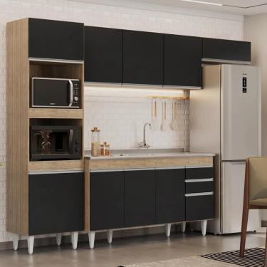 Imagem de Armário De Cozinha Modulada 4 Peças Cp12 Balcão Com Pia Inox Castanho/preto - Lumil