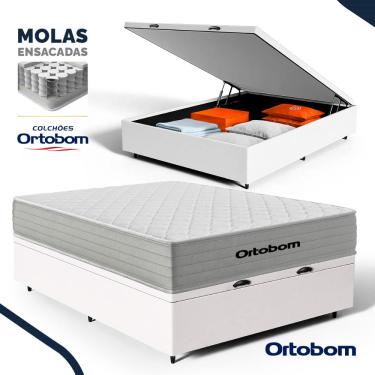 Imagem de Cama Box Baú com Colchão de Molas Ensacadas Ortobom One Face Plenno Superpocket Casal 138cm