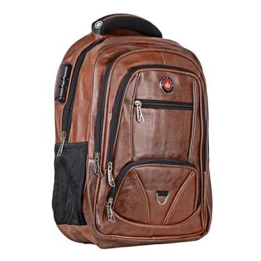 Imagem de Mochila Couro Masculina Feminina Executiva Antifurto Notebook Entrada 