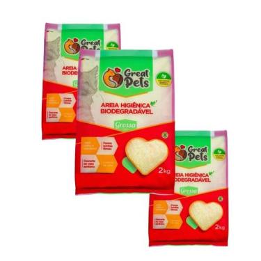 Imagem de 3 Areia Great Pets Biodegradável Grossa Para Gatos - 2 Kg