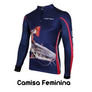 Imagem de Camiseta de Pesca Feminina Camisa Pescador Pirarara Nortrek Com Proteç