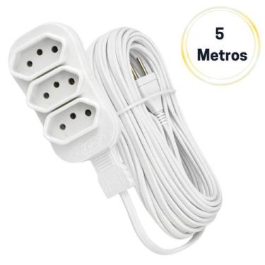 Imagem de Extensão Elétrica 3 Tomadas 10A Bivolt Branca 5m Ou 10m Com Aterrament