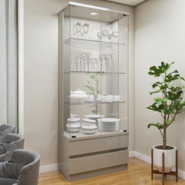 Imagem de Cristaleira 100%MDF com Espelho e LED 2 Gavetas Lisboa Bege/Off White 