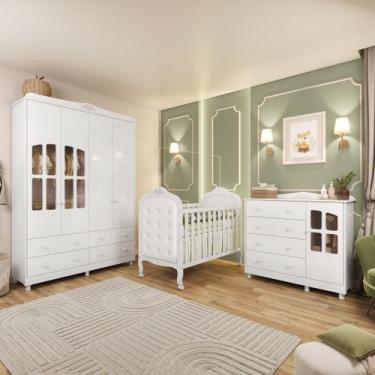 Imagem de Quarto de Bebê Berço com Capitonê Guarda Roupa e Cômoda com Janela May
