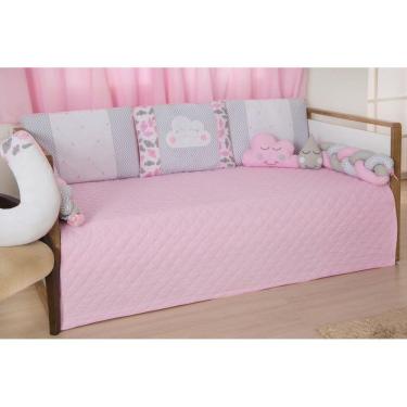 Imagem de Kit Babá Cama Quarto Bebê Nuvenzinha Rosa 8 Peças