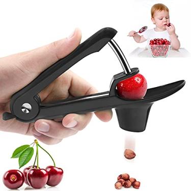 Imagem de Cherry Pitter, Removedor de Sementes de Cerejeira Olives, Ferramenta de Cerejeira com Design de Trava para Economia de Espaço, Removedor de Poço de Frutas Multifuncional para Fazer Cereja (Aço Inoxidável / Resistente)