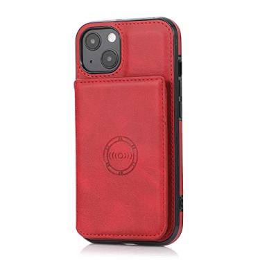 Imagem de Capa carteira para iPhone 13 Pro Max/13 Pro/13/13 Mini, capa traseira de couro com suporte para cartão Capa protetora magnética à prova de choque, suporte para montagem magnético, vermelho, 13 Pro 15,1 cm