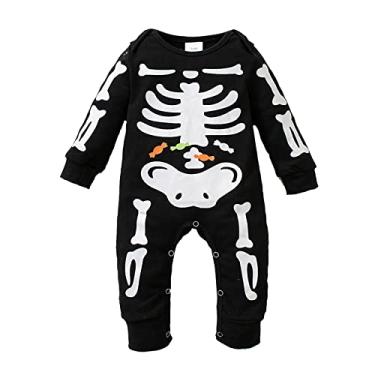 Imagem de Macacão infantil meninos meninas Halloween manga longa estampa desenho desenho animado camisetas de bebê 0-24 meses (0-preto, 3-6 meses)