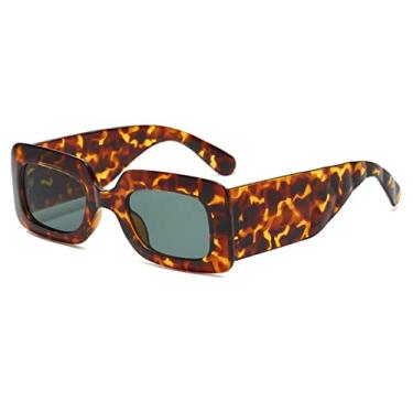 Imagem de Óculos de sol retangulares femininos designer vintage quadrados largos templos punk óculos de sol tons femininos uv400 oculos, moldura de leopardo verde, mostrar como imagem