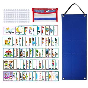 Imagem de Vaveren Cartões de agendamento visual de 70 peças para cartas de rotina de tarefas domésticas, materiais de aprendizagem com 72 peças de pontos para crianças, sala de aula, escola azul