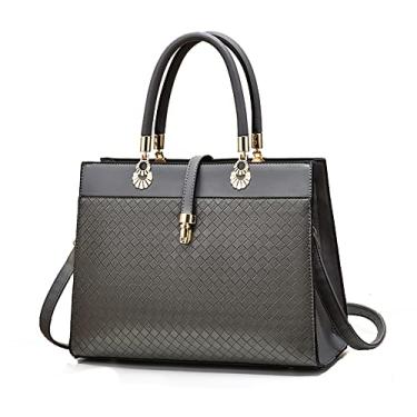 Imagem de Bolsa feminina de couro com alça superior e grande capacidade, moderna, simples, bolsa tiracolo, Cinza