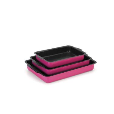 Imagem de Conjunto Assadeiras Antiaderente Retangular Alta Aba Rosa Nº