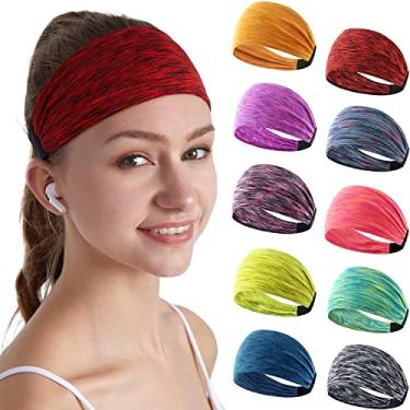 Imagem de DASUTA Conjunto de 10 tiaras esportivas femininas para ioga, para corrida, esportes, viagens, fitness, elástico, absorvente, treino, antiderrapante, multi faixas para cabeça, cachecol para todos os homens e mulheres, Style 2 - Multicolor