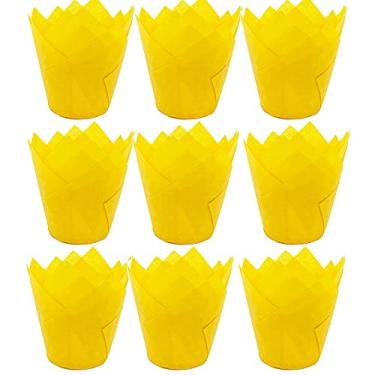 Imagem de Copos de cozimento, 200 peças forros de cupcake de tulipa suportes de copos de papel para assar capas de muffin à prova de gordura para festa de aniversário de casamento, chá de bebê, tamanho padrão (amarelo)
