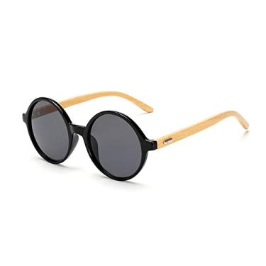 Imagem de Óculos de sol de perna de bambu masculinos femininos retro redondos óculos de sol revestimento steampunk moda tons masculinos femininos, 1, tamanho único