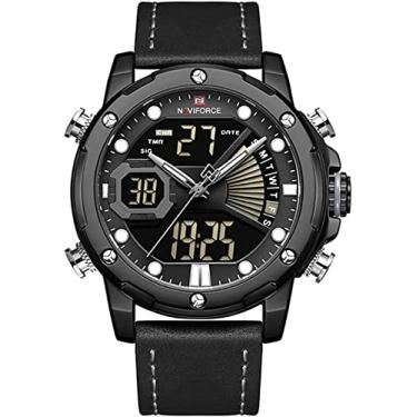 Imagem de Relógio masculino analógico digital militar de quartzo, à prova d'água, luminoso, esportivo, multifuncional, de couro, Cinza
