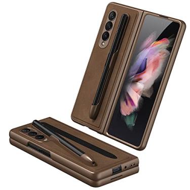 Imagem de Couro PU de luxo com capa ultrafina para proteção de câmera Samsung Galaxy Z Fold 3 5G Case, castanho-avermelhado, para Z Fold 3
