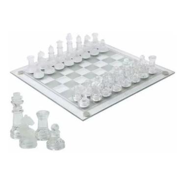 Jogo De Xadrez Profissional Peças Em Vidro Tabuleiro 25x25 - R$ 99,78