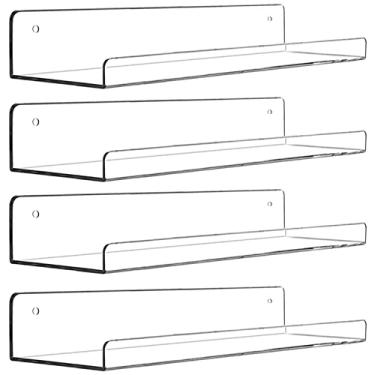 Imagem de Cerpourt Prateleira de borda de parede flutuante de acrílico, estante infantil montada na parede, rack de especiarias invisível, expositor de prateleiras de armazenamento de banheiro transparente, estante invisível de acrílico de 38 cm, conjunto de 4