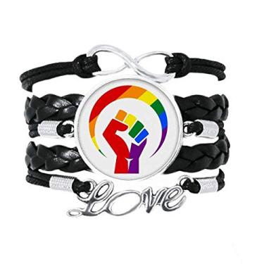 Imagem de OFFbb-USA Diferenças de gênero em torno da igualdade de arco-íris, pulseira com cordão de couro torcido para presente