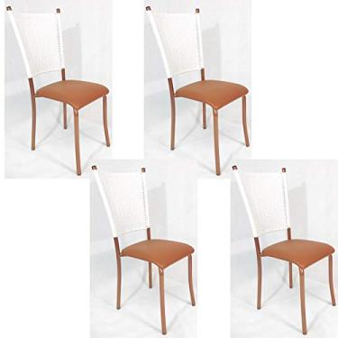 Imagem de Kit 4 Cadeiras de Cozinha Cobre Fibra Sintética Branca Assento Cobre - Poltronas do Sul