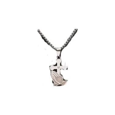 Imagem de Pingente E Corrente Palma Da Mão Divina Na Cruz Aço Inox