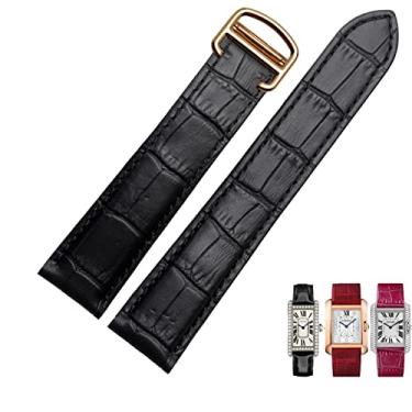 Imagem de DFAMIN Pulseira de relógio de couro genuíno 1617/18/20/22/23/24/25mm pulseira para homens/mulher substituir pulseiras para cartier tanque solo (cor: ouro preto, tamanho: 24mm)