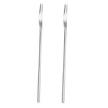 Imagem de HEMOTON 2 Unidades Garfos Para Salada Garfos De Sobremesa Garfo De Dois Dentes Garfos De Jantar De Metal Garfos De Cetim Dois Garfos De Jantar Talheres Banquete Sólido