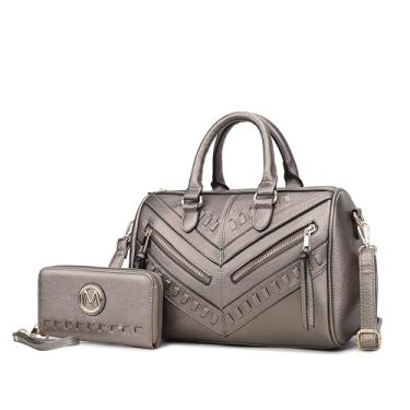 Imagem de MKF Collection Bolsa feminina com carteira, couro vegano, alça superior, bolsa tiracolo, Lara Pewter