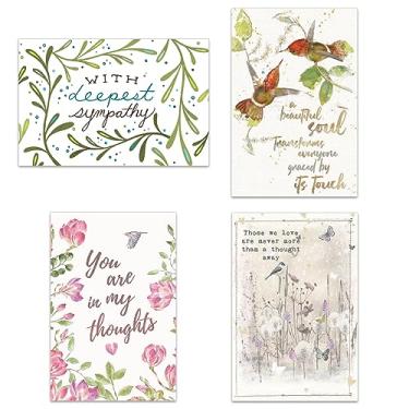 Imagem de Tree-Free Greetings Pacote com 16 cartões sortidos de simpatia em branco com envelopes, ecológicos, feitos nos EUA, 100% papel reciclado, 10 x 15 cm, simpatia temática de pássaros (FP54172), multicoloridos