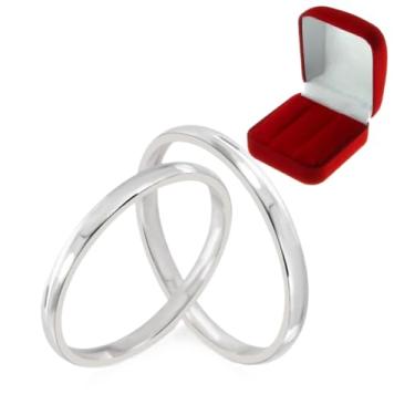 Imagem de Alianças Prata Par Finas Minimalistas e Discretas Italianas 2mm Modelo Classic Exclusivas Namoro Noivado Compromisso com Caixa de Veludo