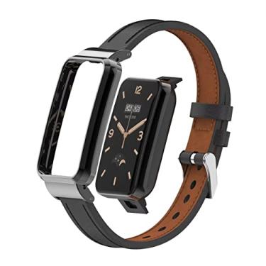 Imagem de T-BLUER Compatível com Xiaomi Mi Band 7 Pro, pulseira de substituição de couro Mi Band 7 Pro, acessórios de pulseira com armação de metal para Xiaomi Mi Smart Band 7 Pro, preto