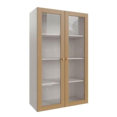 Imagem de Armário Aéreo 2 Portas 135cm com Porta de Vidro Arizona Cabecasa Madeiramadeira Branco/Figueira